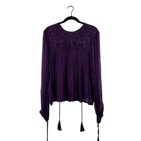 Free people retro femme purple sheer tassle boho top - Picture 4 of 13